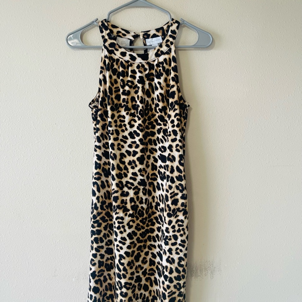 New York & Company Halter Sheath Midi Dress Brown Black